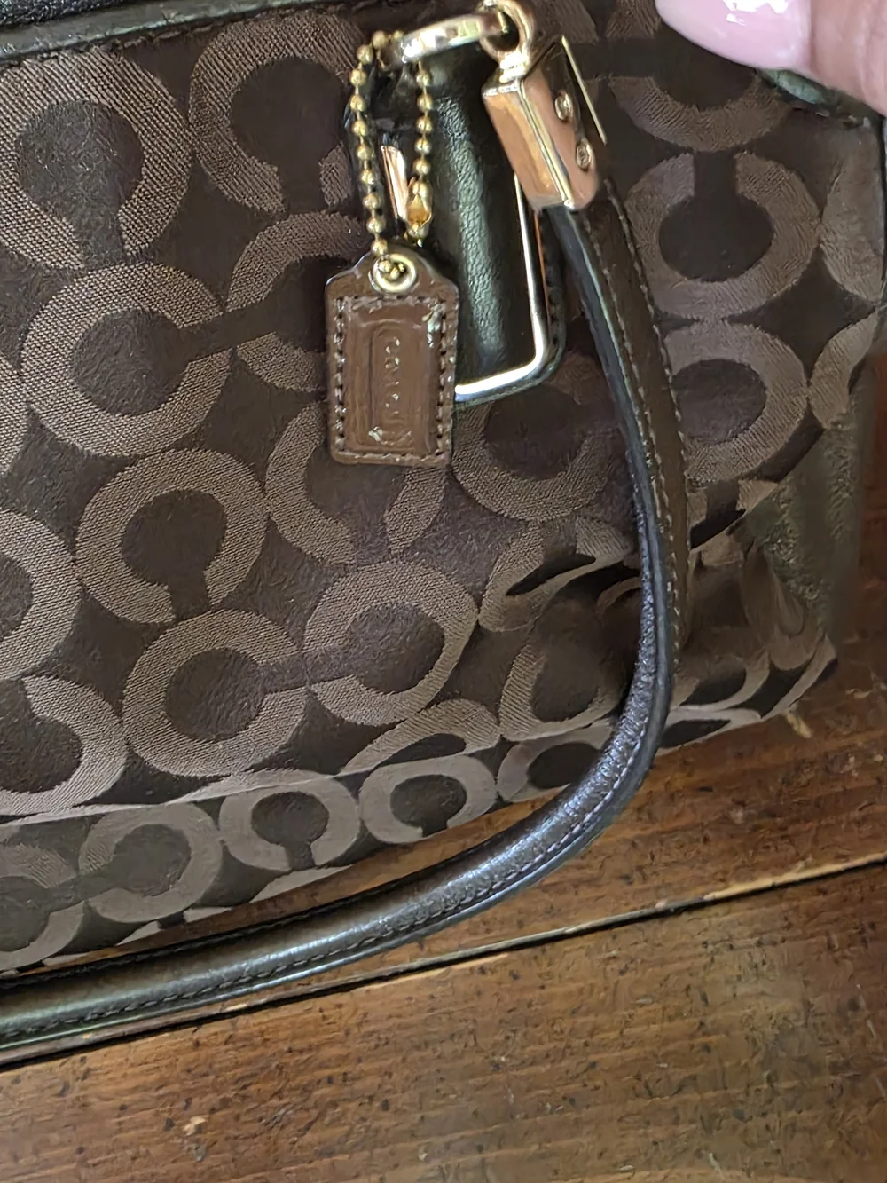 Coach Brown Signature Tote with Dark Leather Trim w matching wallet